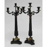 Pair Early 19th C. Empire Bronze 4-Arm Candelabra