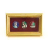 3 Miniature Enamel Portrait Cameos