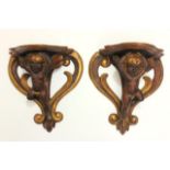 Pair Partially Gilded Figural Wall Shelves