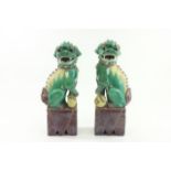 Pair Chinese Glazed Ceramic Foo Dogs