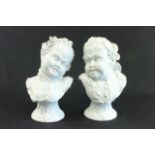 :Pair White Ceramic Busts, Boy & Girl