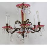 Bohemian Amethyst Colored Crystal 6-Arm Chandelier