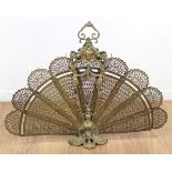 Brass Figural Fan Shape Fireplace Screen