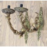 Pair French Style Single-Arm Gilt Brass Sconces