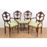 4 Edwardian Style Shield Back Satinwood Chairs