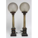 Pair Empire Style Wood Column Lamps