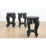 Set 3 Carved Figural Indian Round Taboret Tables