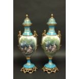 Pair Sèvres Style Porcelain Handpainted Urns