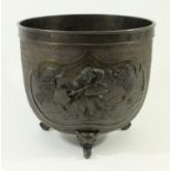 Japanese Footed Bronze Planter with Bird Design