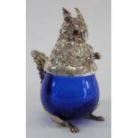 Silverplate & Cobalt Glass Squirrel Decanter