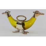 Double Duck Silverplate & Yellow Glass Decanter