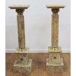 Pair Beige Marble Pedestals with Bronze Ormolu