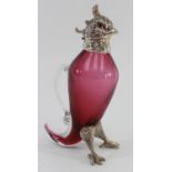 Amethyst Glass & Silverplate Bird Decanter