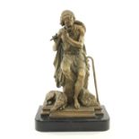 19th C. Gilt Metal Figure, Shepherd Playing Flute