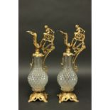 Pair Bronze & Glass Carafes