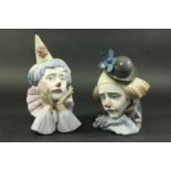 2 Lladro Clown Bust Porcelain Figurines