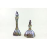 2 Iridescent Art Glass Bottles with Flame Stoppers