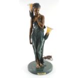 Contemporary Figural Bronze Lamp on Marble Base