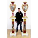 Pr Porcelain & Marble Palace-Size Urns & Pedestals