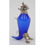 Silverplate & Cobalt Glass Bird Decanter