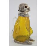 Silverplate & Yellow Glass Seated Monkey Decanter