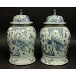 Pair Chinese Porcelain Blue & White Covered Jars