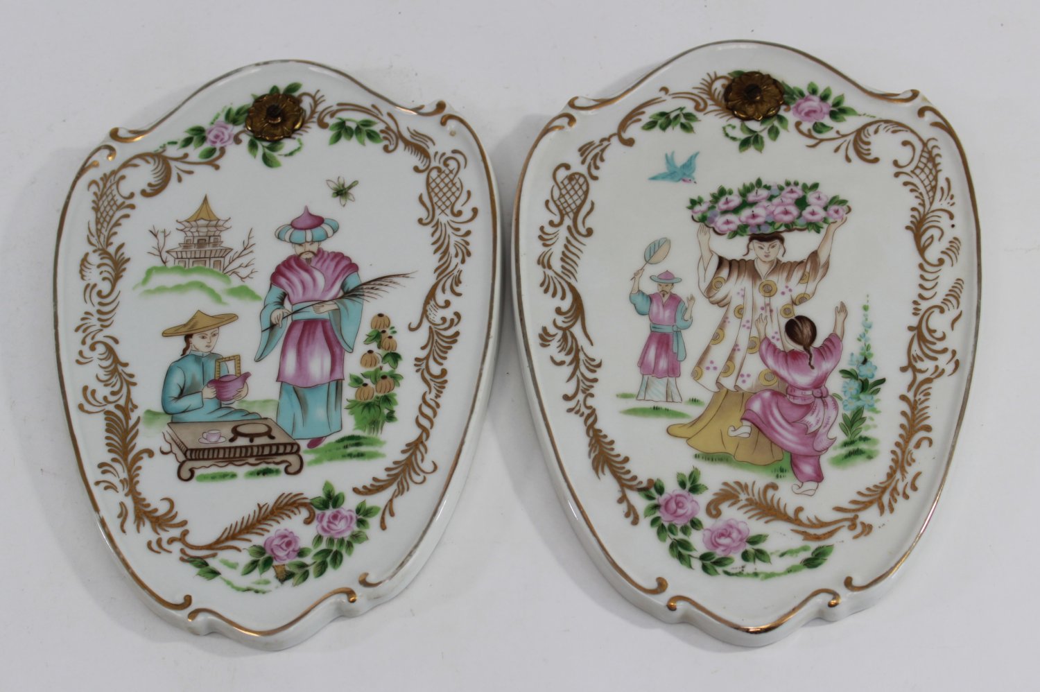 Pair Continental Porcelain Chinoiserie Plaques