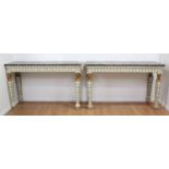 Pair Figural Marble Top White & Gold Consoles