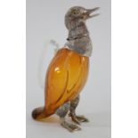 Amber Glass & Silverplate Duck Decanter