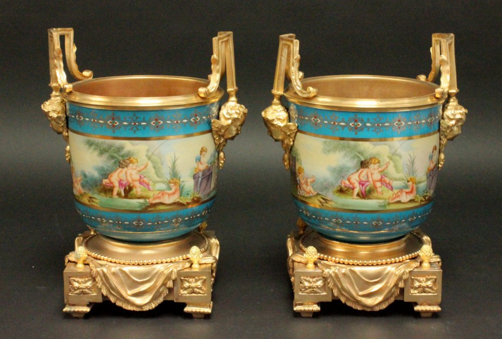 Pair Sèvres Style Porcelain Cachepots