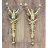 Pair Bronze Figural 2-Arm Wall Sconces