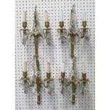 Attrib. to Caldwell Set 4 Bronze & Crystal Sconces