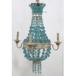 Blue Glass Beaded 4-Light Chandelier