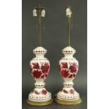 Pair Cut to Red Bohemian Lamps