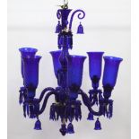 Cobalt Glass 6-Arm Chandelier