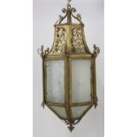 Brass & Etched Glass Light Fixture Lantern