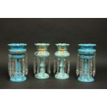 2 Pairs Blue Glass Victorian Lustres