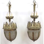 Pair Bronze & Crystal French Chandeliers