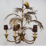 Palm Tree Shape Italian Gilded Metal Chandelier