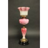 Victorian Pink Art Glass Oil Lamp