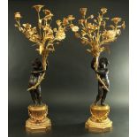 Pair Bronze Figural Gilded Cherub Candelabra