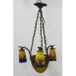 Muller Freres French Art Deco Art Glass Chandelier