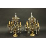 Pair Brass & Crystal 4-Light Girandoles