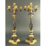 Pair 19th C. Partially Gilded 6-Light Candelabra