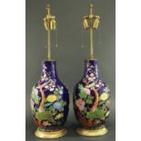 Pair Pottery Vases Mounted as Lamps