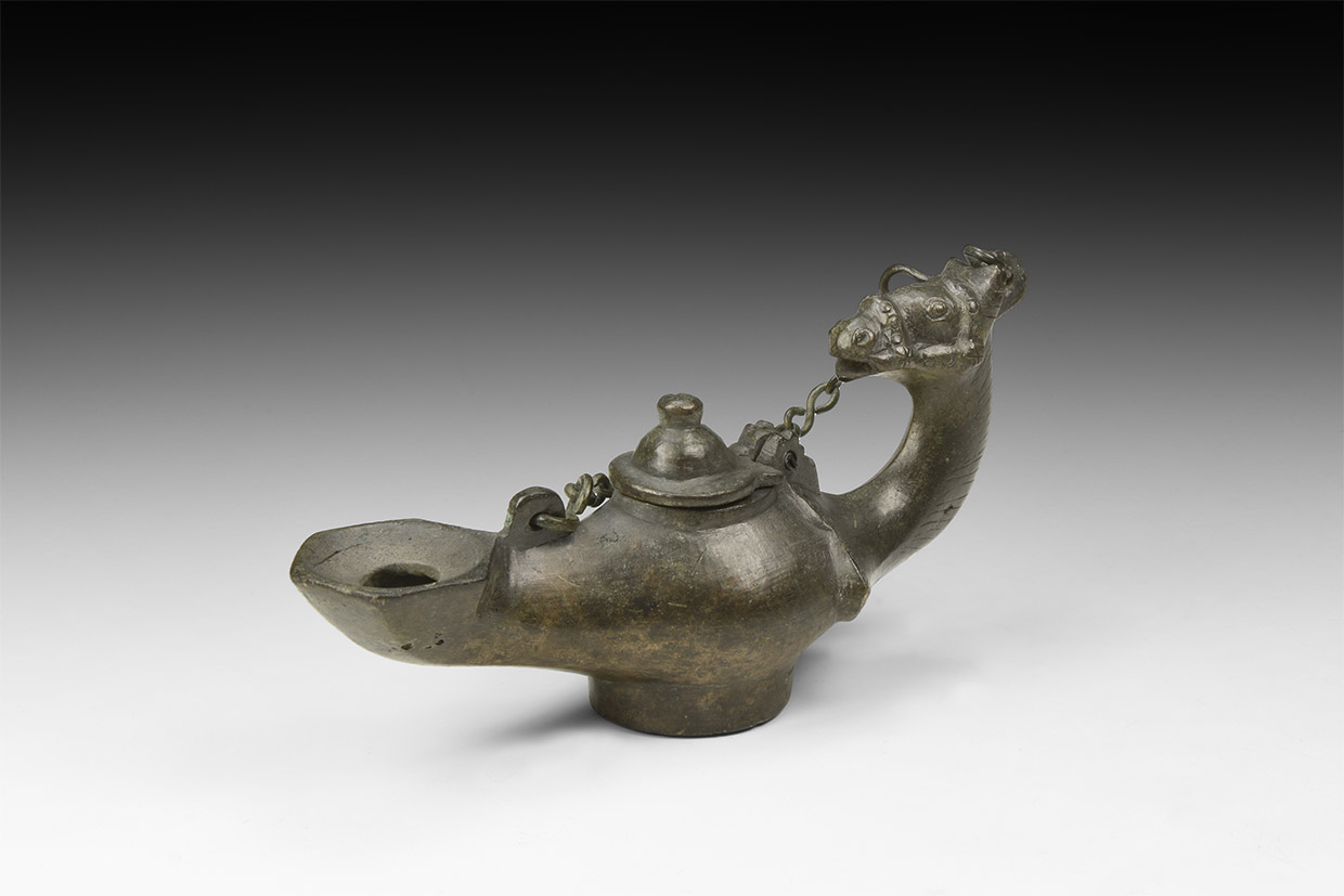 Roman Oil Lamp with Horse-Head Handle