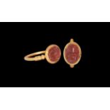 Three Faced Kantharos Intaglio in Gold Ring