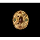 Greek Gold Filigree Jewelled Plate Brooch