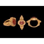 Roman Intaglio with Military Busts in Gold Ring