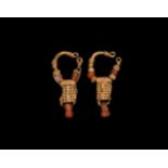 Parthian Gold and Carnelian Earrings